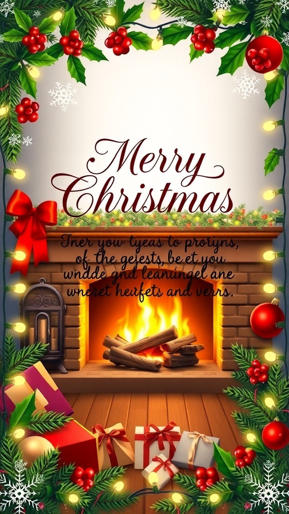 Printable Christmas card design with festive decorations and a heartfelt verse.
